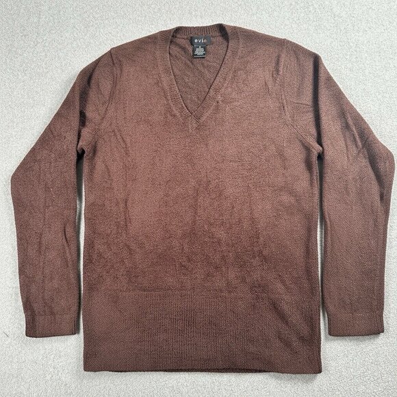 Vtg Y2K Brown Chenille Cozy Knit V Neck Sweater Womens XL Soft Teddy Retro 90s - Picture 3 of 11